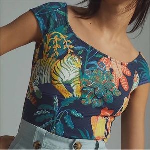 Anthropologie Maeve Jungle Cold Shoulder Top